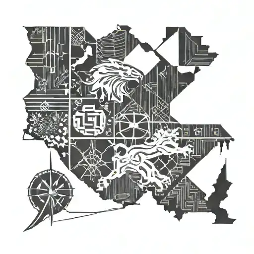 Incorporate the shape of Michigan into a geometric design, with Detroit Lions logo subtly integrated tattoo design idea