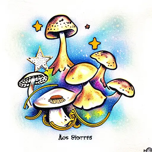 mushrooms moss stars tattoo design idea