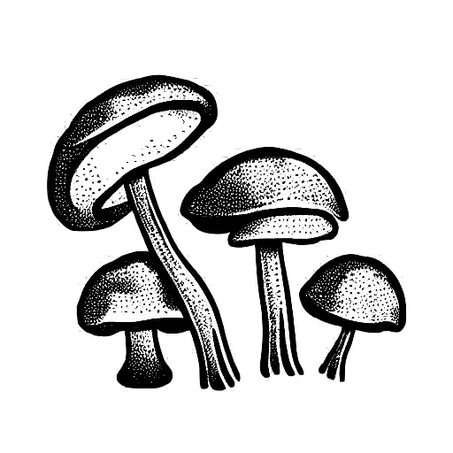  cute mushrooms on them green moss under them leaves and stars behind them tattoo design idea