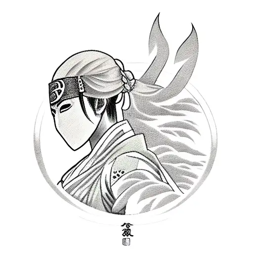 japanese female warrior holding a kakashi anbu mask tattoo design idea