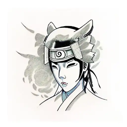 japanese female warrior holding a kakashi anbu mask tattoo design idea