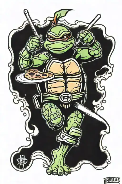 teenage mutant ninja turtle michelangelo with pizza tattoo design idea
