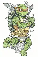 teenage mutant ninja turtle michelangelo with pizza tattoo design idea
