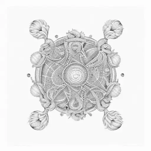 A tennis racket and ball intertwined with intricate floral designs tattoo design idea