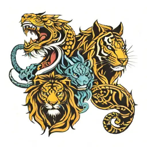 lion and tiger and dragon tattoo design idea