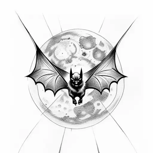 Dotwork A Haunting Tattoo Of A Bat Silhouetted Tattoo Idea Blackink Ai