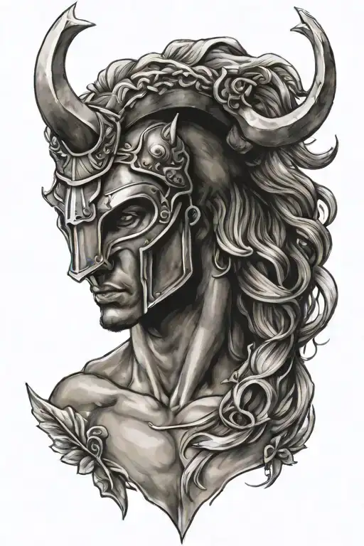 CENTAUR WEARING SPARTAN HELMET tattoo design idea