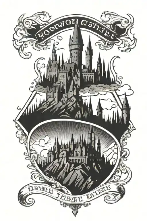 hogwarts castle deathly hallows scenery tattoo design idea