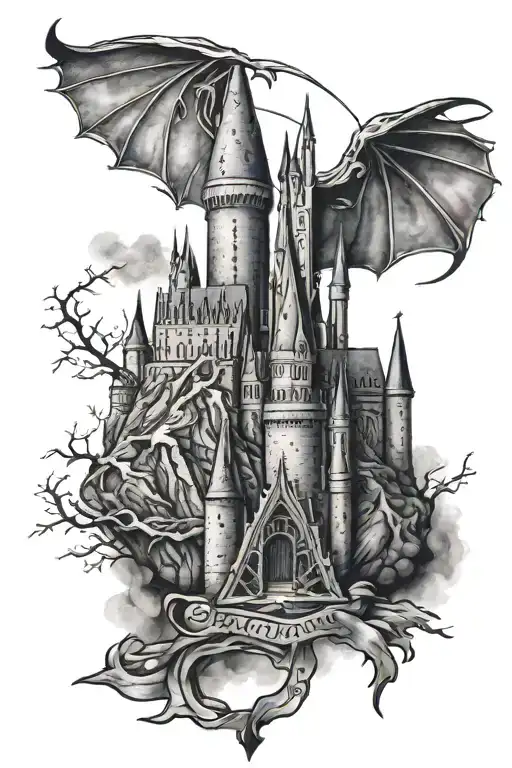 hogwarts castle deathly hallows tattoo design idea