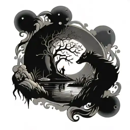 Moonlit night - the beginning of anxiety I stand gloomily in the water today There is no reflection of me in it, there is only the bitterness of defeat Well, why tattoo design idea