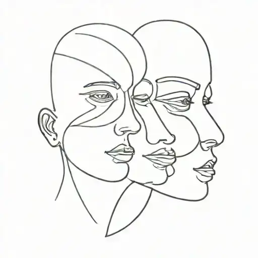 A surreal tattoo of two abstract faces morphing into each other, reflecting the owner's fascination with transformation tattoo design idea