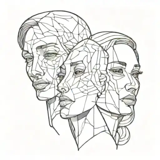 A surreal tattoo of abstract faces morphing into each other, reflecting the owner's fascination with transformation tattoo design idea