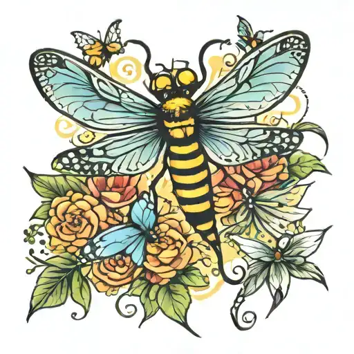 dragonfly sun bee butterfly ladybug tattoo design idea