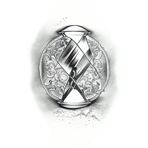 broken hourglass with the word "tidslös" tattoo design idea