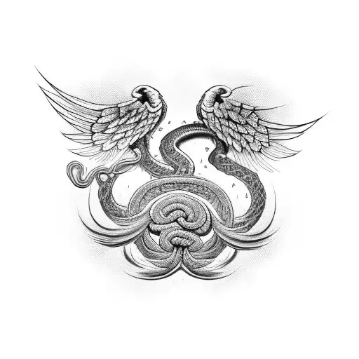 caduceus with a feathered snake tattoo design idea