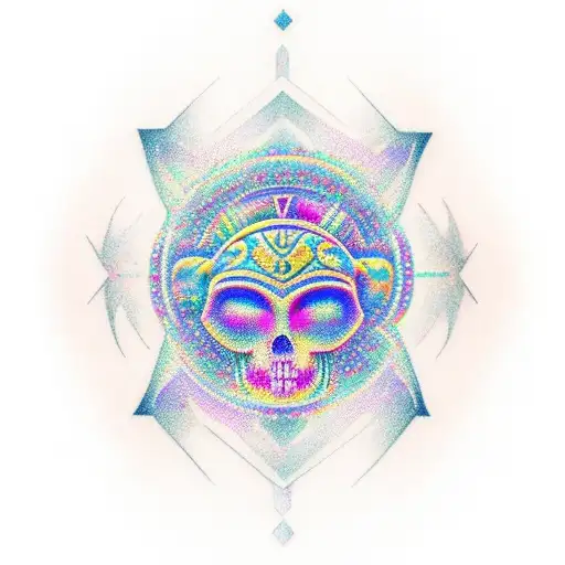 Design a mystical tattoo featuring the Mayan artifacts and the holographic matrix tattoo design idea