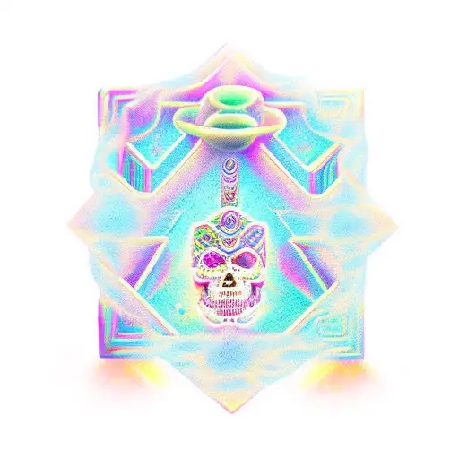 Design a mystical tattoo featuring the Mayan artifacts and the holographic matrix tattoo design idea