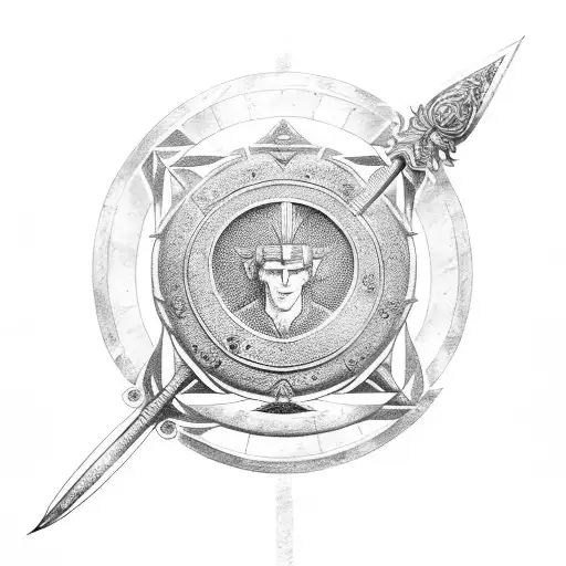 Praetorian shield with veni vidi vici, and spears tattoo design idea