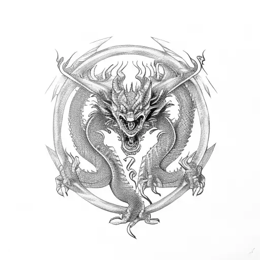 double headed dragon, demon, hiphop, money, guns, egyptian, georgia,  tattoo design idea