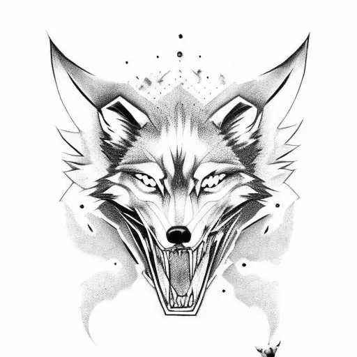 A wolf's head with a skull as its body tattoo design idea