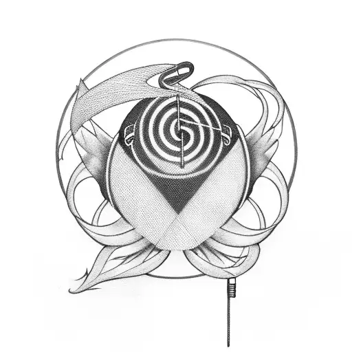 A golden snitch surrounded by musical instruments tattoo design idea