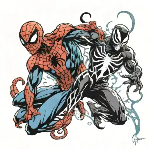 Spider-Man and Venom mixing it up tattoo design idea