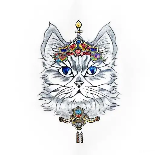 tortoiseshell Persian cat tattoo wearing a tiara tattoo design idea
