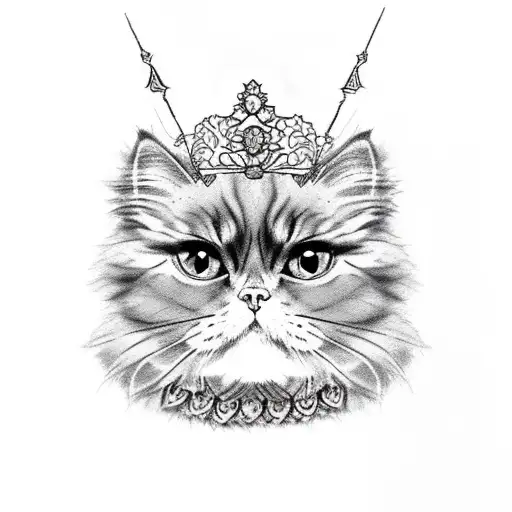 tortoiseshell Persian cat tattoo wearing a tiara tattoo design idea
