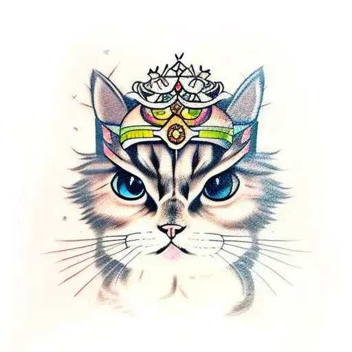 tortoiseshell Persian cat tattoo wearing a tiara tattoo design idea