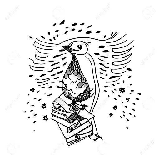 A stack of books with animals as bookmarks tattoo design idea