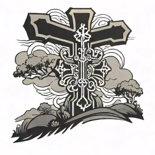 black flat cross on a hill tattoo design idea