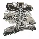 black flat cross on a hill tattoo design idea