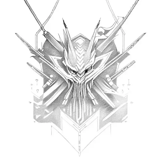 Kenpachi Zaraki in cyber sigil style tattoo design idea