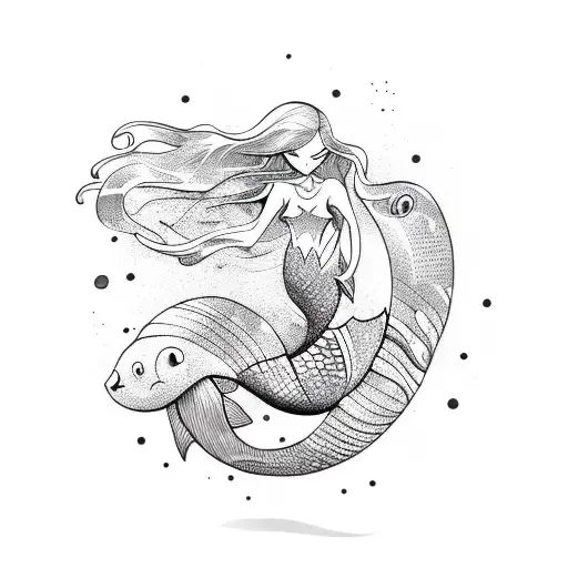 mermaid on rock with rolling waves tattoo design idea