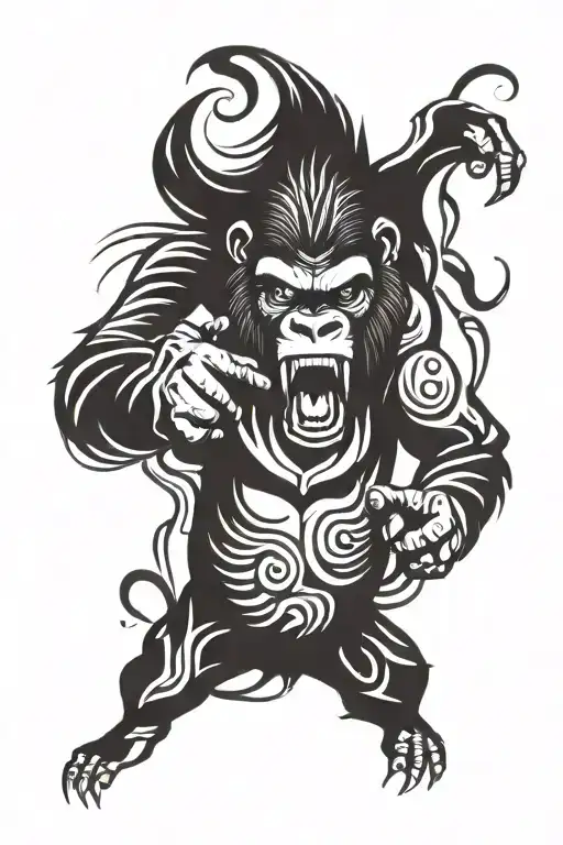 raging gorilla, mouth wide open staring to the watcher tattoo design idea
