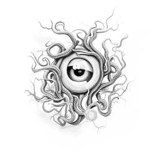 a crack full of many eyes from which tentacles crawl out tattoo design idea