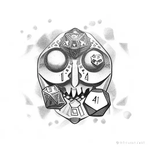 Fortuna with the number "4", dice, cards, scarabs, and other luck symbols tattoo design idea