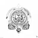 Fortuna with the number "4", dice, cards, scarabs, and other luck symbols tattoo design idea