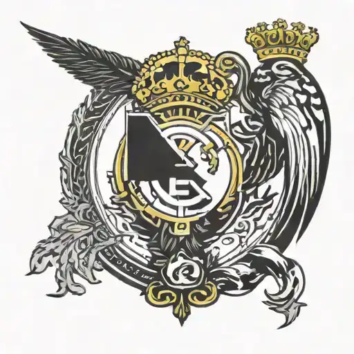 Combine the Real Madrid logo with a spartan helmet, incorporating elements of the tree of life and the map of Guyana tattoo design idea