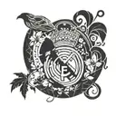 Combine the Real Madrid logo with a spartan helmet, incorporating elements of the tree of life and the map of Guyana tattoo design idea
