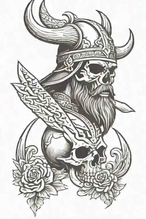 Viking skull wearing tattoo design idea