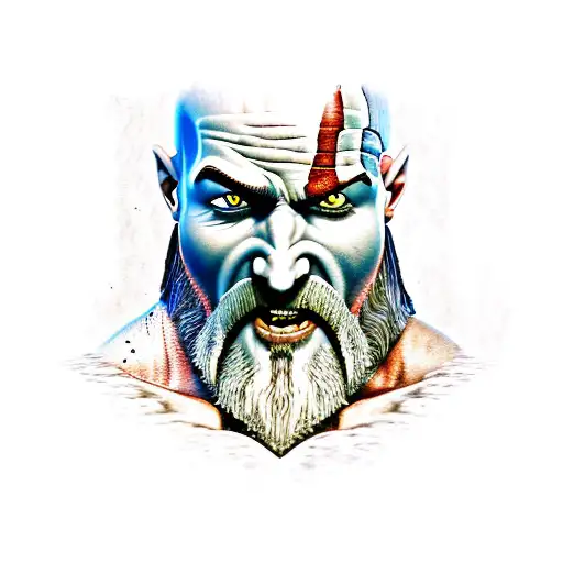 A weapons of Kratos with a pixelated background representing his video game origins tattoo design idea