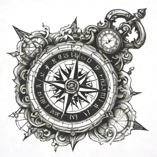 compass mixed with clock all in one   tattoo design idea