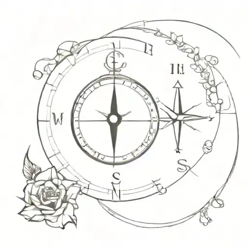 compass mixed with clock all in one   tattoo design idea