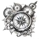 compass mixed with clock all in one   tattoo design idea