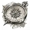 compass mixed with clock all in one   tattoo design idea