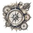 compass mixed with clock all in one   tattoo design idea