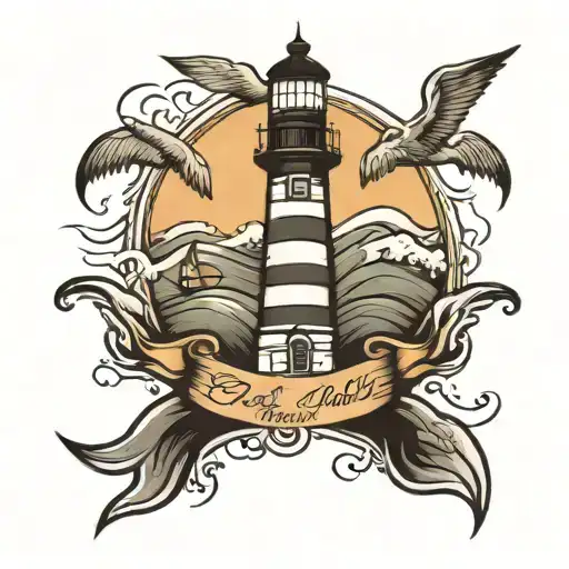 lighthouse, waves, old school, light tattoo design idea