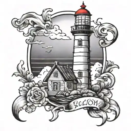 lighthouse, old school tattoo design idea