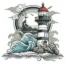 lighthouse, old school tattoo design idea